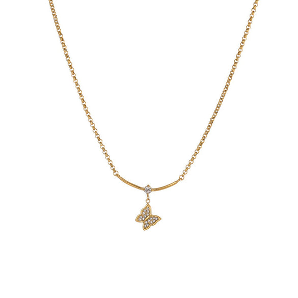 Wholesale Women's Doublelayer Butterfly Stainless Steel 18K Gold Electroplated Geometric Necklace