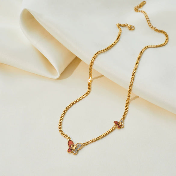 Wholesale Women's Doublelayer Butterfly Stainless Steel 18K Gold Electroplated Geometric Necklace