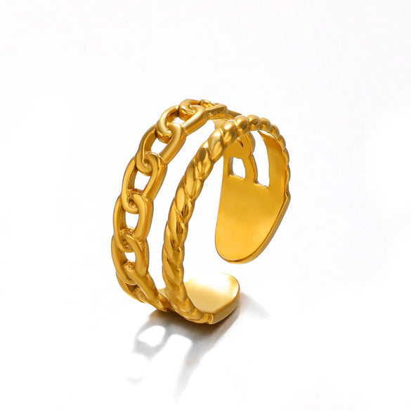 Wholesale Women's Doublelayer Chain Opening Adjustable Geometric Stainless Steel 18K Goldplated Ring
