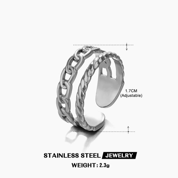 Wholesale Women's Doublelayer Chain Opening Adjustable Geometric Stainless Steel 18K Goldplated Ring