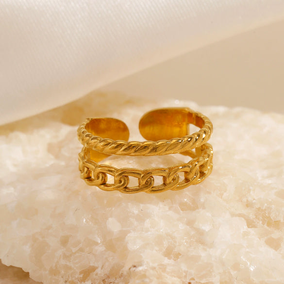 Wholesale Women's Doublelayer Chain Opening Adjustable Geometric Stainless Steel 18K Goldplated Ring