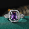 Wholesale Women's Doublelayer Claw Inlaid Square Zircon And Topaz Purple Diamond Ring Copper Geometric Style