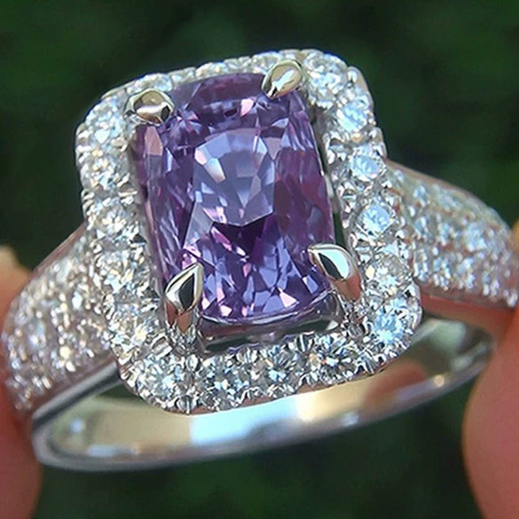 Wholesale Women's Doublelayer Claw Inlaid Square Zircon And Topaz Purple Diamond Ring Copper Geometric Style