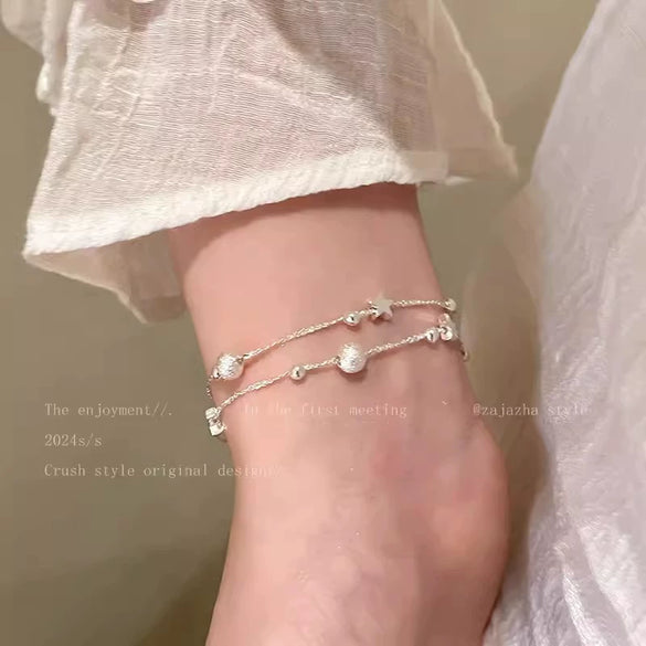 Wholesale Women's Doublelayer Copper Frosted Ball Star Shape Electroplated Bracelet