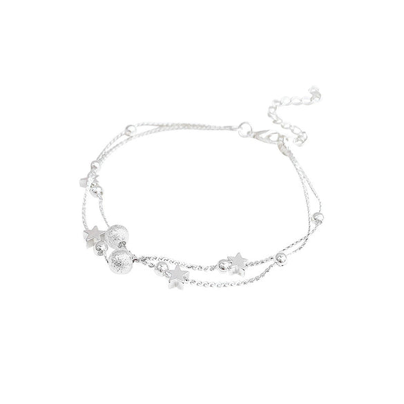 Wholesale Women's Doublelayer Copper Frosted Ball Star Shape Electroplated Bracelet
