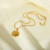 Wholesale Women's Doublelayer Daisy Flower Pendant Stainless Steel And Titanium Steel Necklace With Snake Bone Chain 18K Gold Electroplated