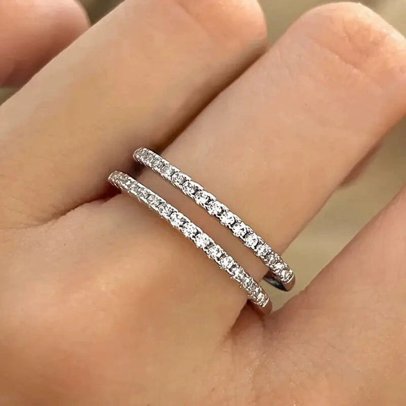 Wholesale Women's Doublelayer Geometric Copper Ring With Micropaved Zircon Chic Style