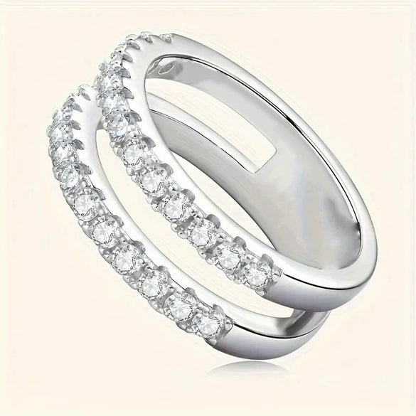 Wholesale Women's Doublelayer Geometric Copper Ring With Micropaved Zircon Chic Style