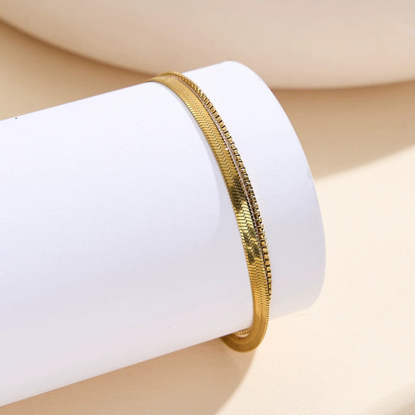 Wholesale Women's Doublelayer Geometric Snake Bone Box Chain Stainless Steel Bracelet With Real Gold Plating And Original Design
