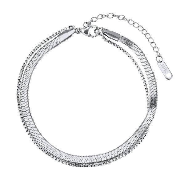Wholesale Women's Doublelayer Geometric Snake Bone Box Chain Stainless Steel Bracelet With Real Gold Plating And Original Design