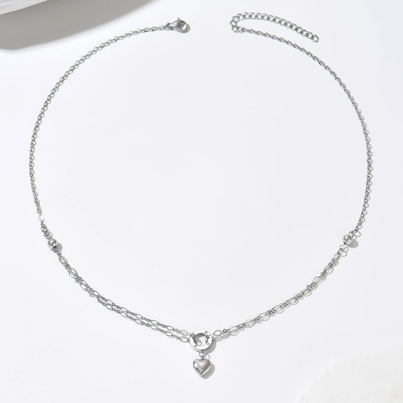 Wholesale Women's Doublelayer Heart Pendant Stainless Steel Goldplated Necklace With Vacuum Plating In The Furnace Minimalist Style