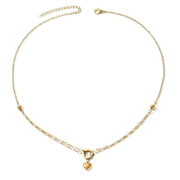 Wholesale Women's Doublelayer Heart Pendant Stainless Steel Goldplated Necklace With Vacuum Plating In The Furnace Minimalist Style