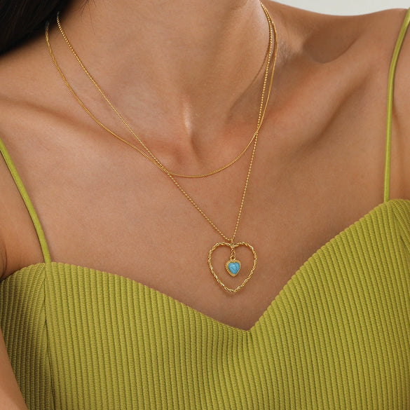 Wholesale Women's Doublelayer Heartshaped Ball Chain Stainless Steel And Titanium Steel Necklace With Geometric Pattern And Electroplated Design