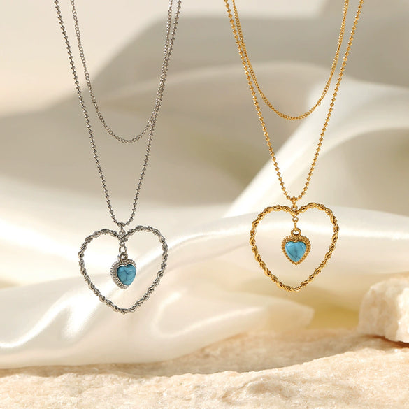 Wholesale Women's Doublelayer Heartshaped Ball Chain Stainless Steel And Titanium Steel Necklace With Geometric Pattern And Electroplated Design