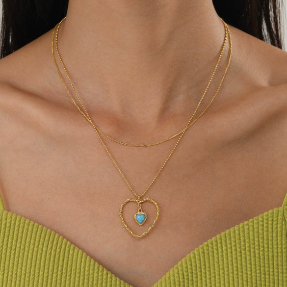Wholesale Women's Doublelayer Heartshaped Ball Chain Stainless Steel And Titanium Steel Necklace With Geometric Pattern And Electroplated Design