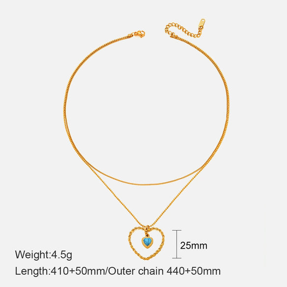 Wholesale Women's Doublelayer Heartshaped Ball Chain Stainless Steel And Titanium Steel Necklace With Geometric Pattern And Electroplated Design