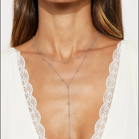 Wholesale Women's Doublelayer Ins Style Simple Square Pendant Stacked Clavicle Chain Necklace Alloy Geometric Electroplating