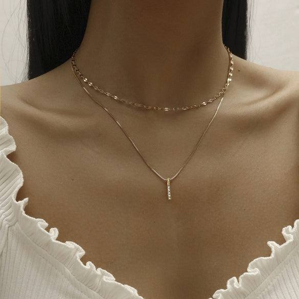 Wholesale Women's Doublelayer Ins Style Simple Square Pendant Stacked Clavicle Chain Necklace Alloy Geometric Electroplating