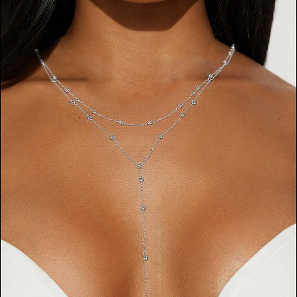 Wholesale Women's Doublelayer Ins Style Simple Square Pendant Stacked Clavicle Chain Necklace Alloy Geometric Electroplating