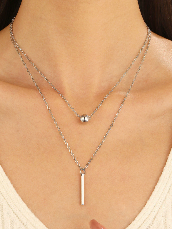 Wholesale Women's Doublelayer Ins Style Simple Square Pendant Stacked Clavicle Chain Necklace Alloy Geometric Electroplating