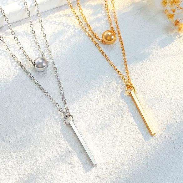 Wholesale Women's Doublelayer Ins Style Simple Square Pendant Stacked Clavicle Chain Necklace Alloy Geometric Electroplating