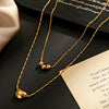 Wholesale Women's Doublelayer Moon Pendant Necklace With 3 Round Beads Geometric Design 18K Goldplated Stainless Steel And Titanium Steel Oshaped Chain
