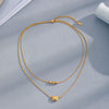 Wholesale Women's Doublelayer Moon Pendant Necklace With 3 Round Beads Geometric Design 18K Goldplated Stainless Steel And Titanium Steel Oshaped Chain