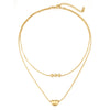 Wholesale Women's Doublelayer Moon Pendant Necklace With 3 Round Beads Geometric Design 18K Goldplated Stainless Steel And Titanium Steel Oshaped Chain