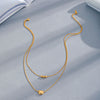 Wholesale Women's Doublelayer Moon Pendant Necklace With 3 Round Beads Geometric Design 18K Goldplated Stainless Steel And Titanium Steel Oshaped Chain