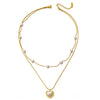 Wholesale Women's Doublelayer Pearl Stainless Steel 18K Gold Plated Heartshaped Necklace