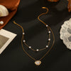 Wholesale Women's Doublelayer Pearl Stainless Steel 18K Gold Plated Heartshaped Necklace