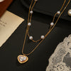 Wholesale Women's Doublelayer Pearl Stainless Steel 18K Gold Plated Heartshaped Necklace