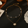 Wholesale Women's Doublelayer Pearl Stainless Steel 18K Gold Plated Heartshaped Necklace