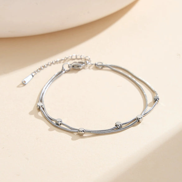 Wholesale Women's Doublelayer Square Stainless Steel Bracelet With Geometric Pattern And Real Gold Plating