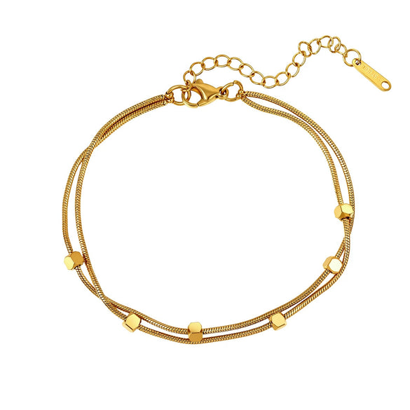 Wholesale Women's Doublelayer Square Stainless Steel Bracelet With Geometric Pattern And Real Gold Plating