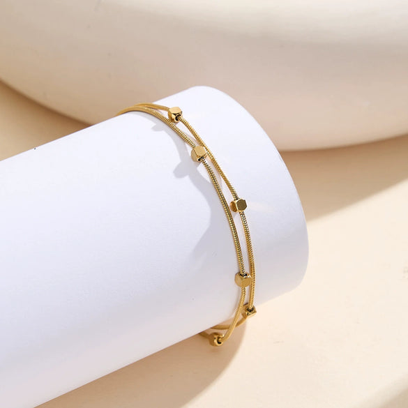 Wholesale Women's Doublelayer Square Stainless Steel Bracelet With Geometric Pattern And Real Gold Plating