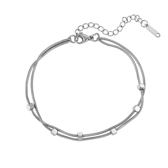 Wholesale Women's Doublelayer Square Stainless Steel Bracelet With Geometric Pattern And Real Gold Plating