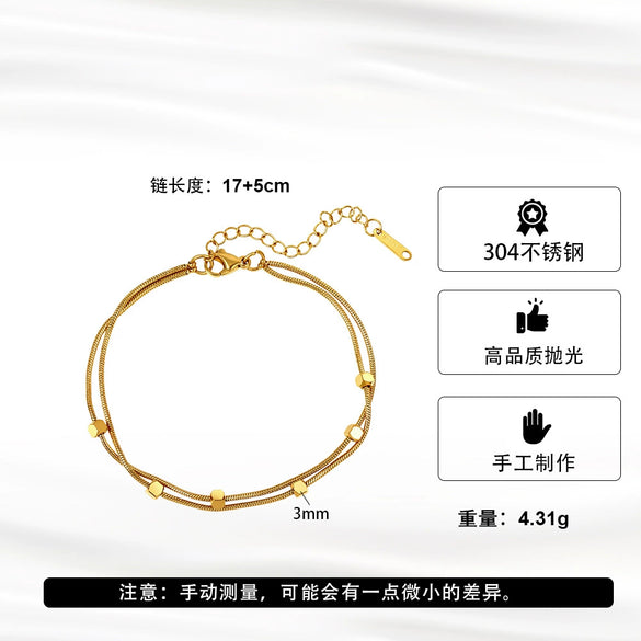 Wholesale Women's Doublelayer Square Stainless Steel Bracelet With Geometric Pattern And Real Gold Plating
