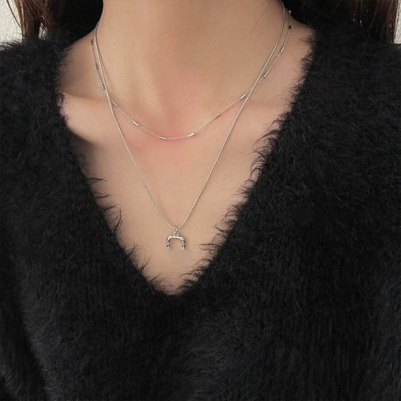 Wholesale Women's Doublelayer Stacked Geometric Square Titanium Steel Necklace With Electroplating In Light Luxury Style