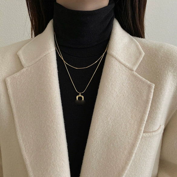 Wholesale Women's Doublelayer Stacked Geometric Square Titanium Steel Necklace With Electroplating In Light Luxury Style