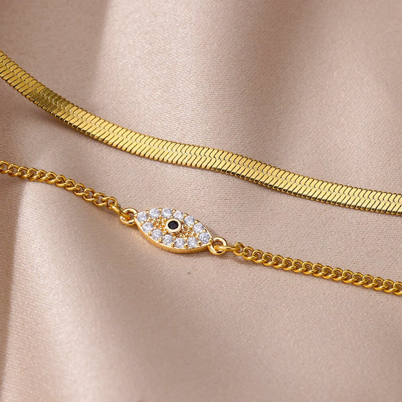 Wholesale Women's Doublelayer Stainless Steel Foot Chain With Geometric Cross Pendant