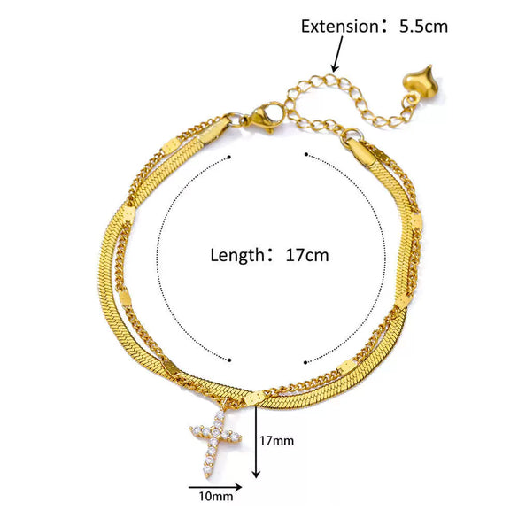Wholesale Women's Doublelayer Stainless Steel Foot Chain With Geometric Cross Pendant