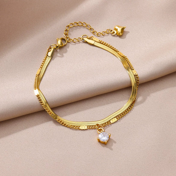 Wholesale Women's Doublelayer Stainless Steel Foot Chain With Geometric Cross Pendant