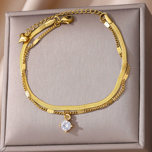 Wholesale Women's Doublelayer Stainless Steel Foot Chain With Geometric Cross Pendant