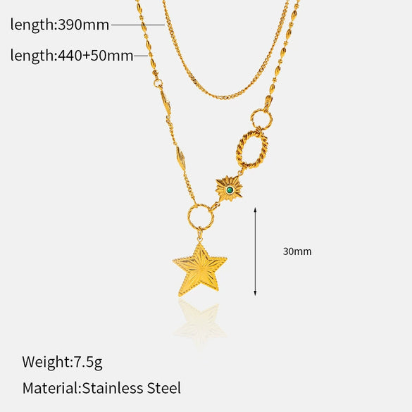 Wholesale Women's Doublelayer Star Stainless Steel Electroplated Necklace Ins Style Niche Design Clavicle Chain Jewelry