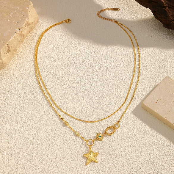 Wholesale Women's Doublelayer Star Stainless Steel Electroplated Necklace Ins Style Niche Design Clavicle Chain Jewelry
