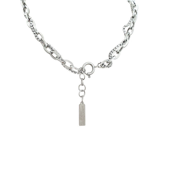 Wholesale Women's Doublelayer Thick And Thin Interspersed Square Chain Necklace With Alloy Material And Electroplating Treatment