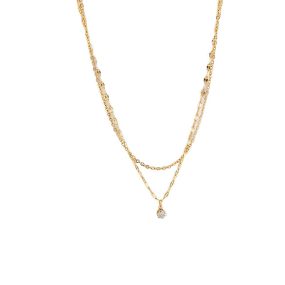 Wholesale Women's Doublelayer Ultrashiny Single Diamond Titanium Steel Drop Shape Electroplated Water Wave Chain Necklace Fashion Simple Minimalist Accessory