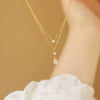 Wholesale Women's Doublelayer Water Drop Zircon Necklace With Geometric Shape And Flash O Chain Vacuum Electroplated In Furnace