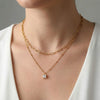 Wholesale Women's Doublelayered Adjustable Clavicle Gold Electroplated Stainless Steel Threedimensional Square Diamond Pendant Cross Chain Necklace With Niche Ins Geometric Design